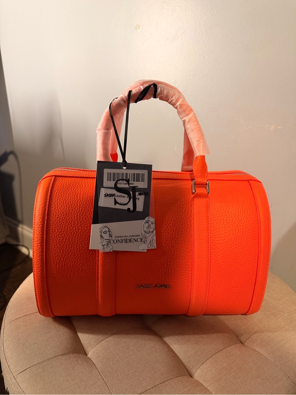 Sassy Jones Neon Orange Barrel Satchel